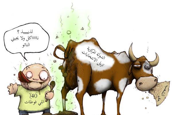 رسم يمثل نتائج الانتخابات الجزائرية ....و حال كل من لطخ اصبعه بحبر العار