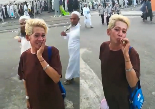 فضيحة مدوية في مملكة بن سلمان.. مخنث يؤدي فريضة الحج ويثير استغراب الحجاج